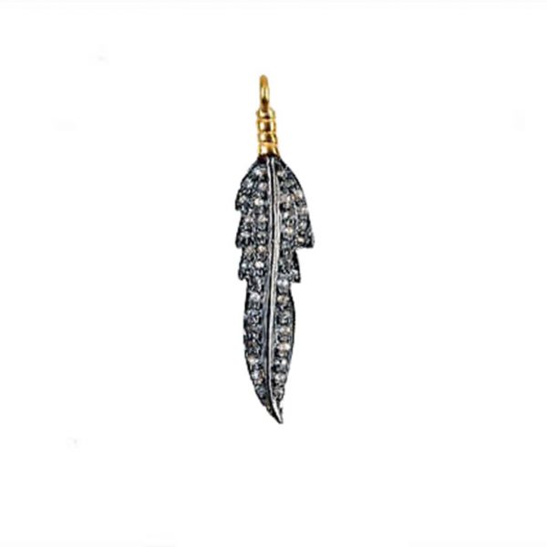 925 Sterling Silver Natural Diamond Pave Leaf Design Charm Pendant Fine Jewelry Wholesale