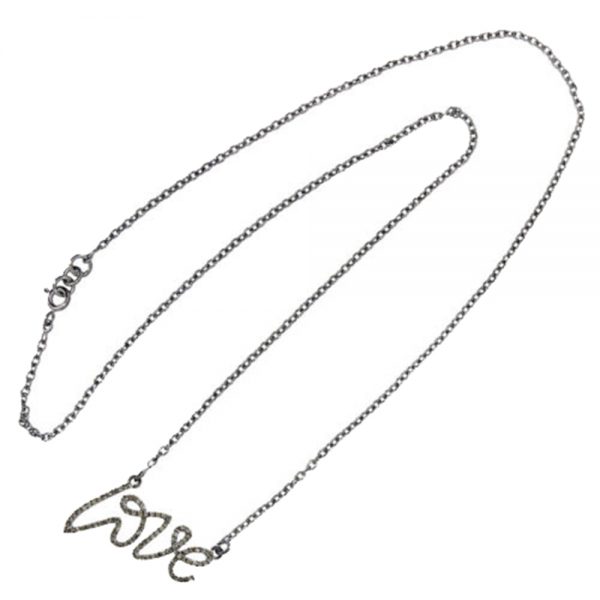 925 Sterling Silver Love Signet Pendant Necklace Diamond Pave Designer Jewelry