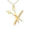 Hair Stylist Charm Pendant Necklace in Solid Gol