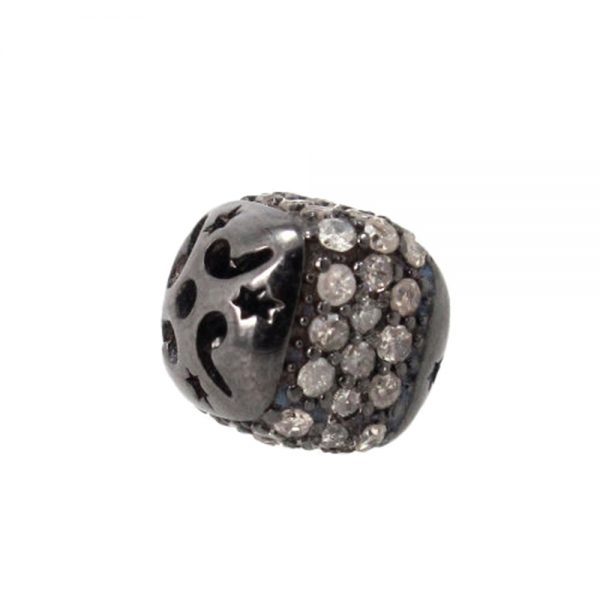 925 Sterling Silver Finding 0.90 Ct Diamond Pave Rondelle Spacer Ball Bead