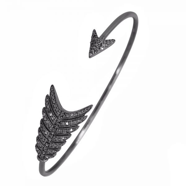 925 Sterling Silver Diamond Pave ARROW Design Cuff Bangle Bracelet Fine Jewelry