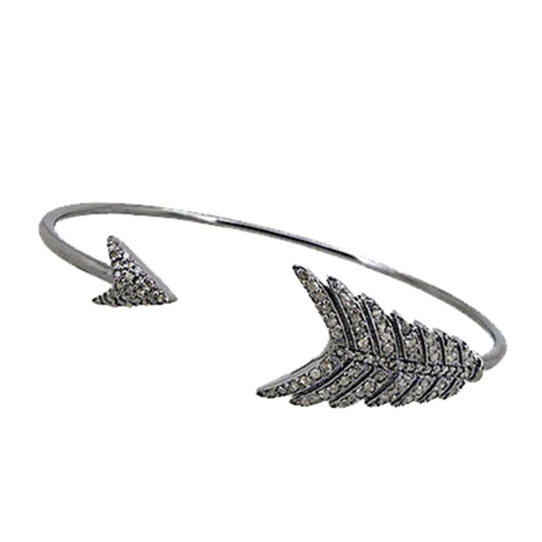 925 Sterling Silver Diamond Pave ARROW Design Cuff Bangle Bracelet Fine Jewelry