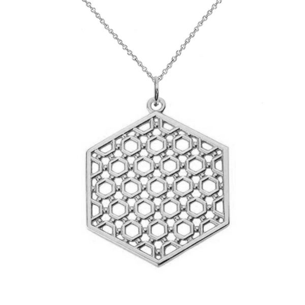Honeycomb Statement Pendant Necklace in Solid Sterling Silver
