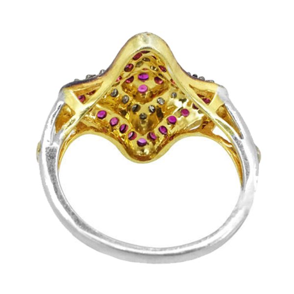 925 Silver Ruby Flower Design Cocktail Ring Diamond Pave Jewelry