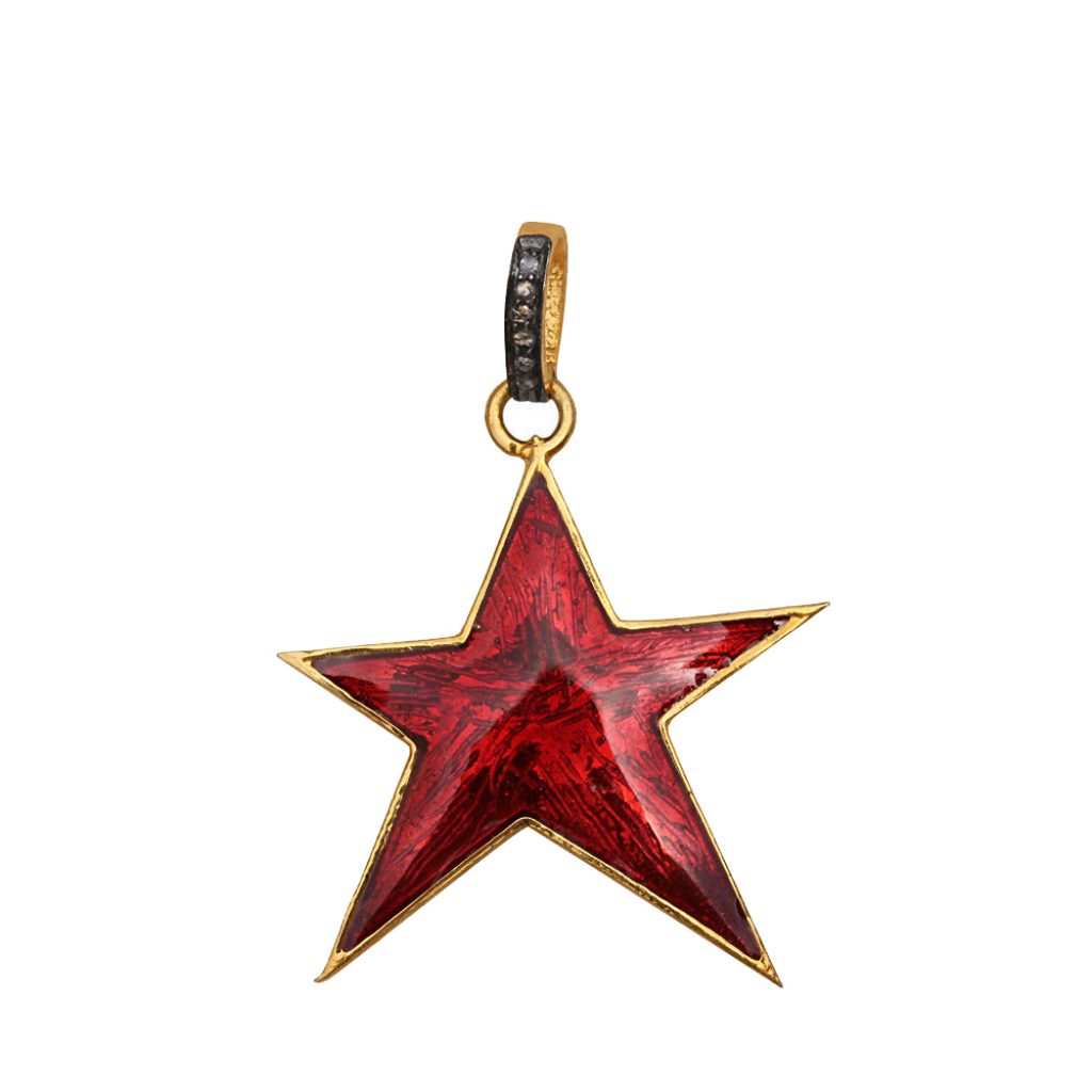 925 Sterling Silver Red Enamel Star Pendant Natural Diamond Pave Vintage Jewelry NEW WHOLESALE