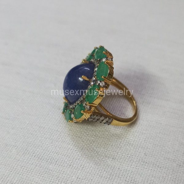 Sterling Silver Emerald with Tanzanite Jewelry, Silver Tanzanite Ring Jewelry