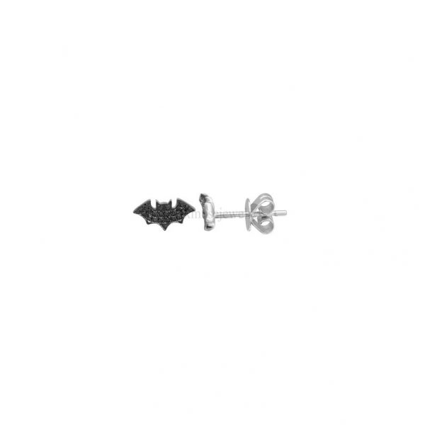 925 Sterling Silver Black Diamond Bats Stud Earrings, Silver Black Diamond Bats Earrings, Handmade Bats Earrings Jewelry For Women's
