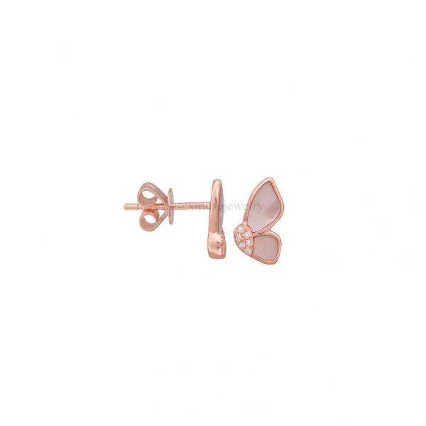 14k Gold Mop Butterfly Stud Earrings, 14k gold Butterfly Earrings, Handmade Gold Diamond Butterfly Earrings Jewelry For Women's