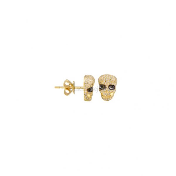 14k Gold Diamond Skull Stud Earrings, 14k gold skull Earrings, Handmade Gold Diamond Skull Earrings Jewelry For Women's