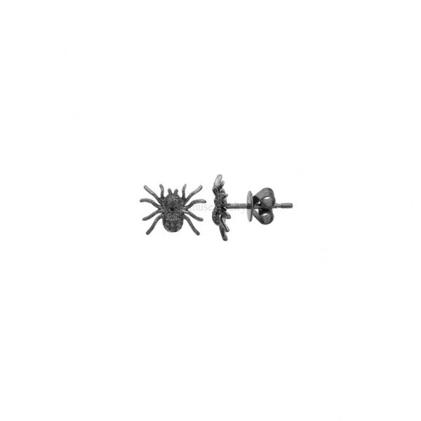 925 Sterling Silver Black Diamond Spider Stud Earrings, Silver Black Diamond Spider Earrings, Handmade Spider Earrings Jewelry For Women's