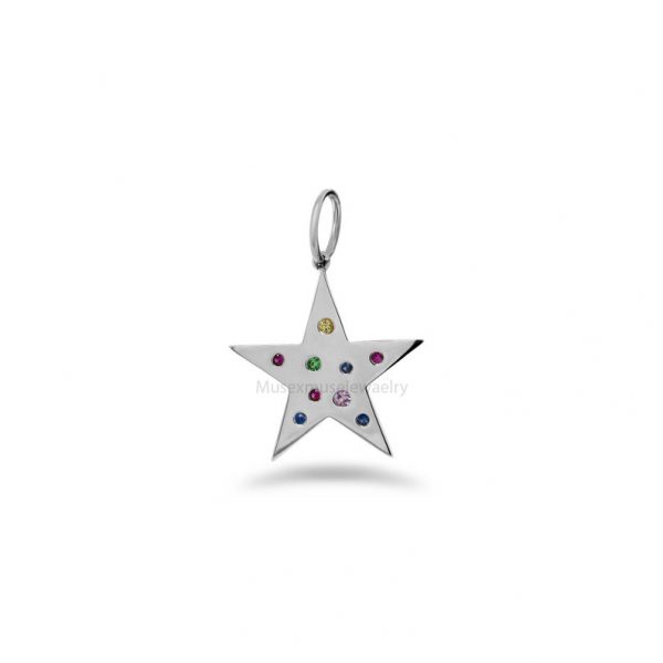 Natural Multisapphire Star Charm Pendant Necklace Jewelry, Silver Sapphire Star Charms, Diamond Charms