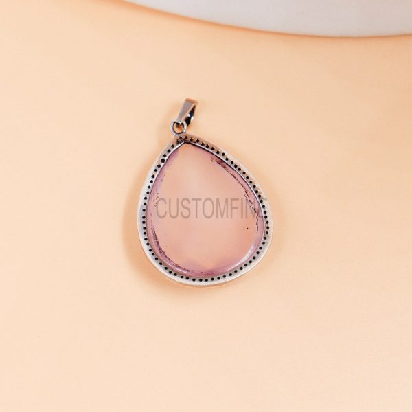 Sterling Silver Pink Topaz Charm Pendant, Diamond Pendant, Pink Topaz Necklace, Silver Charm, Pink Topaz Pendant