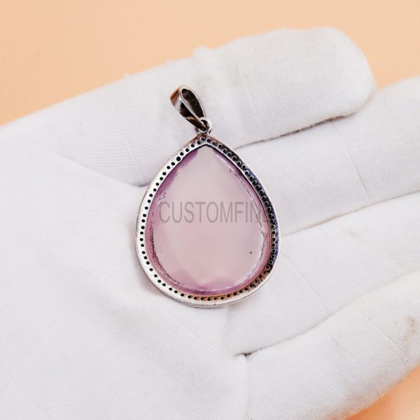 Sterling Silver Pink Topaz Charm Pendant, Diamond Pendant, Pink Topaz Necklace, Silver Charm, Pink Topaz Pendant