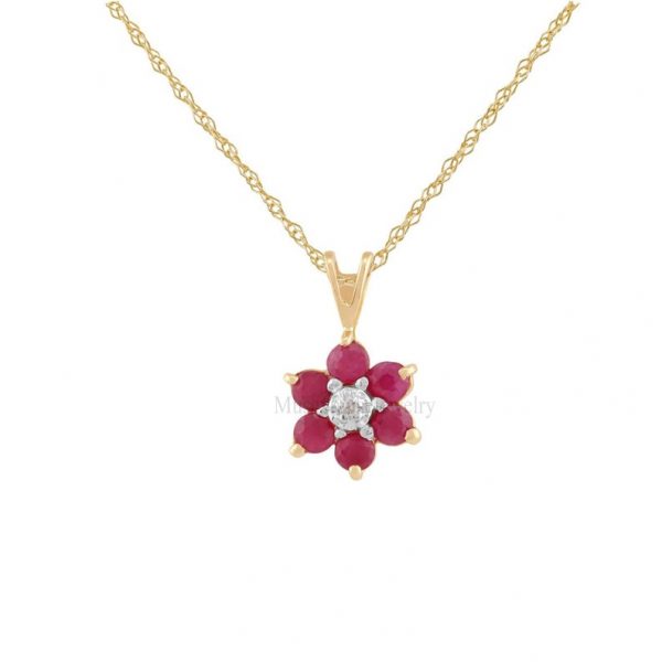 Ruby and Diamond Flower Pendant, Ruby Flower Charm, Gemstone Flower Pendant, Diamond Flower pendant Jewelry