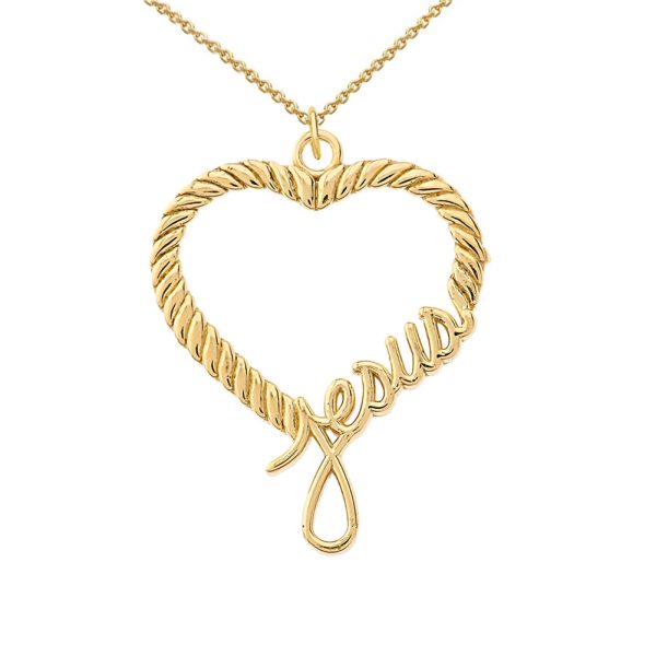 Braided Jesus Heart Pendant Necklace in Solid Gold