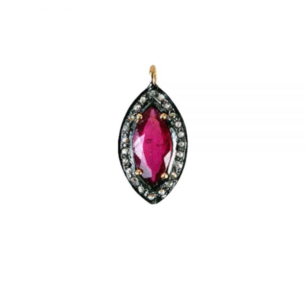 Ruby Gemstone Charm Pendant 925 Sterling Silver Diamond Pave Handmade Fine Jewelry Wholesale