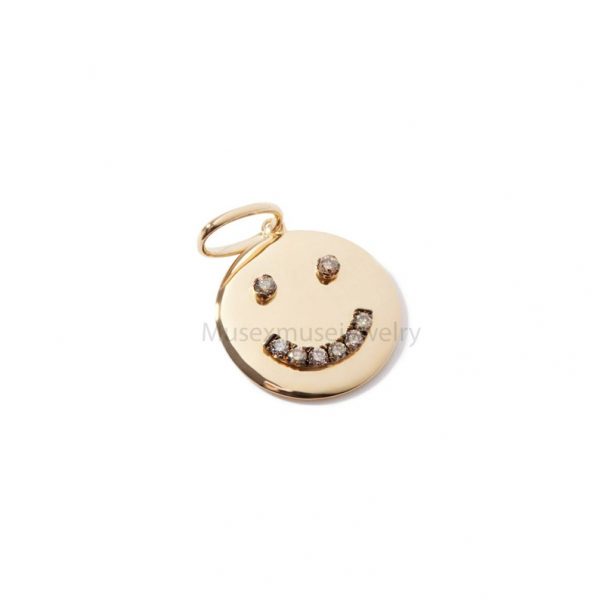 925 Sterling Silver Disc Pave Diamond Smileys Face Shape Charm Pendant, Smileys Face Charm Pendant, Silver Charms, Smileys Face Pendant