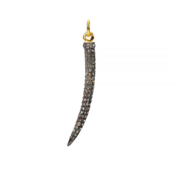 925 Sterling Silver Diamond Pave Long Horn Charm Pendant Handmade Fine Jewelry Wholesale