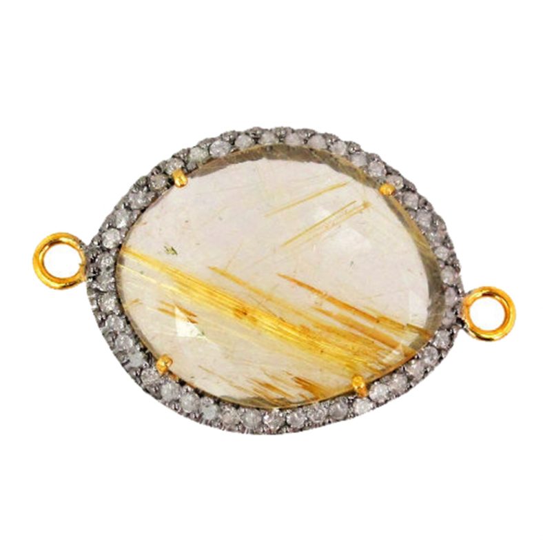 Pave Diamond 925 Silver Gemstone Rutile Quartz Connector Jewelry Finding Wholesale