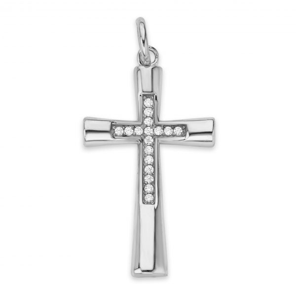 Diamond Cross Pendant Necklace in Sterling Silve