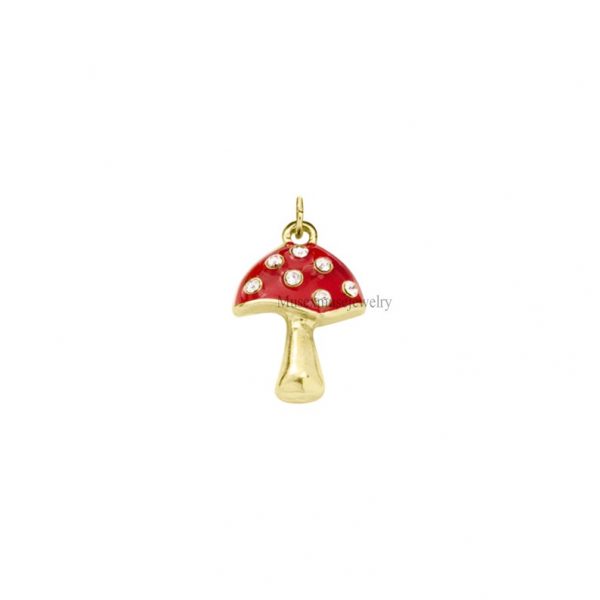 925 Sterling Silver Diamond with Enamel Mushroom Pendant Jewelry, Diamond Mushroom Necklace, Silver Mushroom Pendant, Magic Mushroom Jewelry