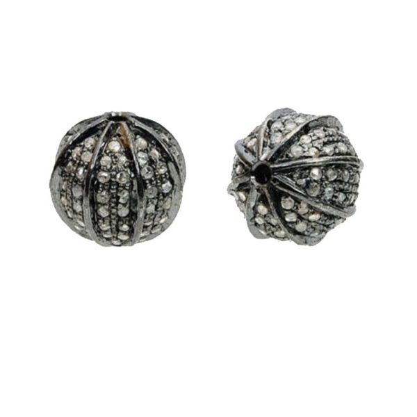 925 Sterling Silver Natural Diamond Pave Bead Ball Spacer Finding Jewelry Suppliers