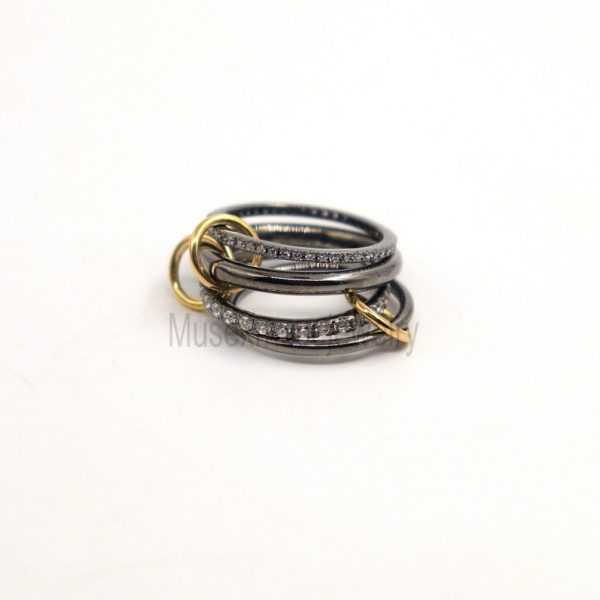 Natural Diamond Multi link Connected Rings, Diamond Multi Link Love Ring, Diamond Trinity Link Band, Four Link Ring, Connected Rings