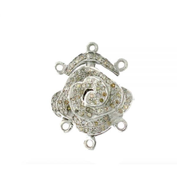 925 Sterling Silver Jewelry Flower Design Diamond Pave Lock Clasp Pendant WHOLESALE