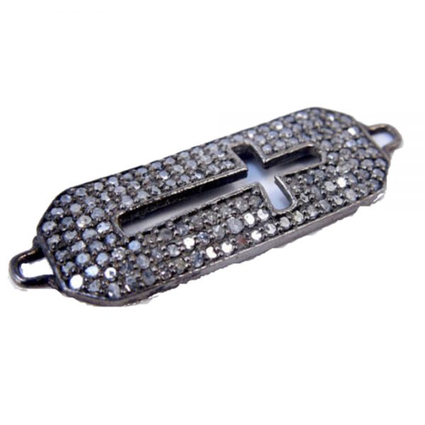Vintage Look Cross Design Connector Finding Diamond Pave Jewelry 925 Sterling Silver Wholesale