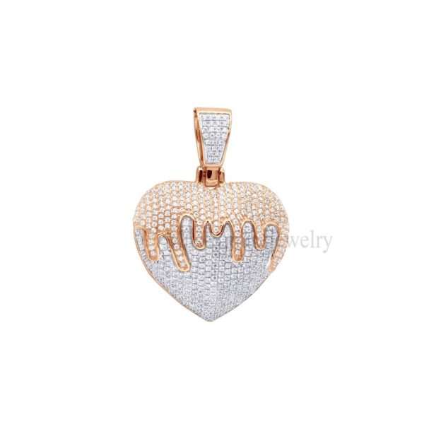 925 Sterling Silver Iced Out Dripping Heart CZ Pendant for Women, Cubic Zircon Handmade Heart Pendant Jewelry, Silver Pendant