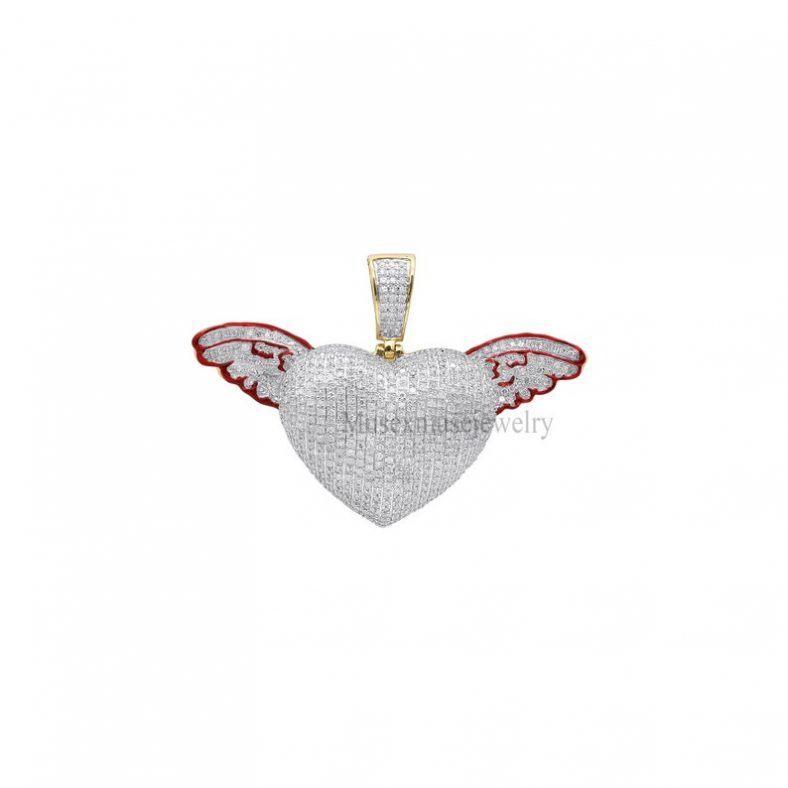 925 Sterling Silver Heart with Angel Wings CZ Pendant for Women, Cubic Zircon Handmade Heart with Angel Wings Pendant for Women