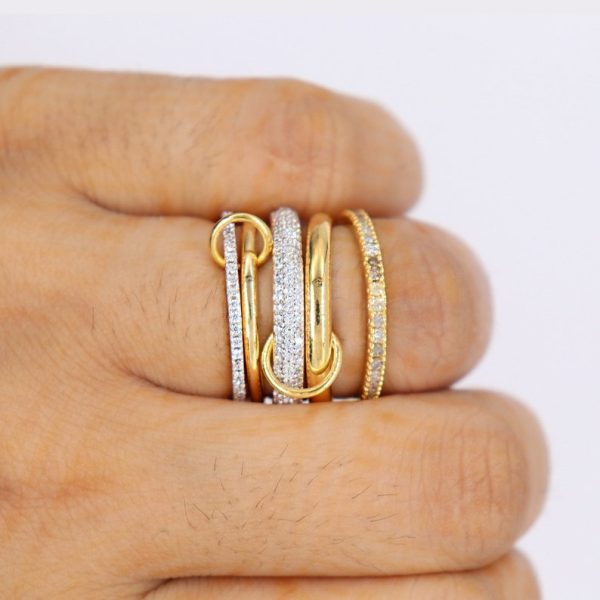 Natural Diamond Multi link Connected Rings, Diamond Multi Link Love Ring, Diamond Trinity Link Band, Five Link Ring, Connected Rings