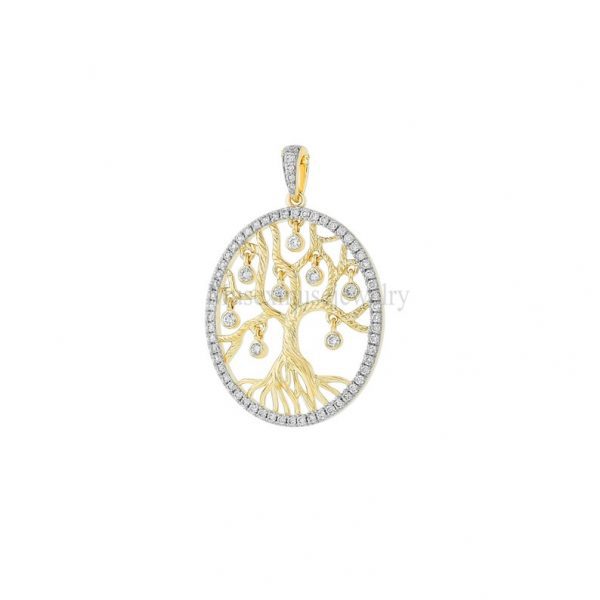 Natural Pave Diamond Tree of Life Necklace Pendant, 925 Sterling Silver Pave Diamond Handmade Tree Of Life Pendant Jewelry
