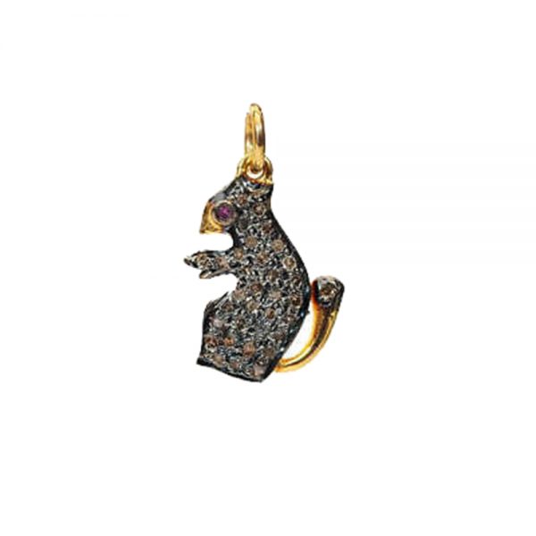 Natural Diamond Pave Squirrel Charm Pendant Sterling Silver Handmade New Jewelry WHOLESALE