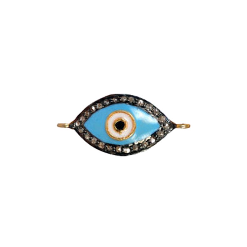 925 Sterling Silver Natural Diamond Enamel Evil Eye Design Connector Finding Jewelry WHOLESALE