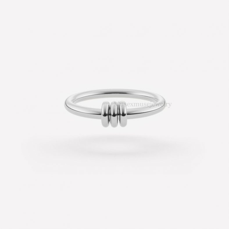 Silver Finger Ring. 925 Sterling Silver Connector Band Ring Jewelry, Three Finger Connector Ring, Three Connector Band Ring, Link Ring