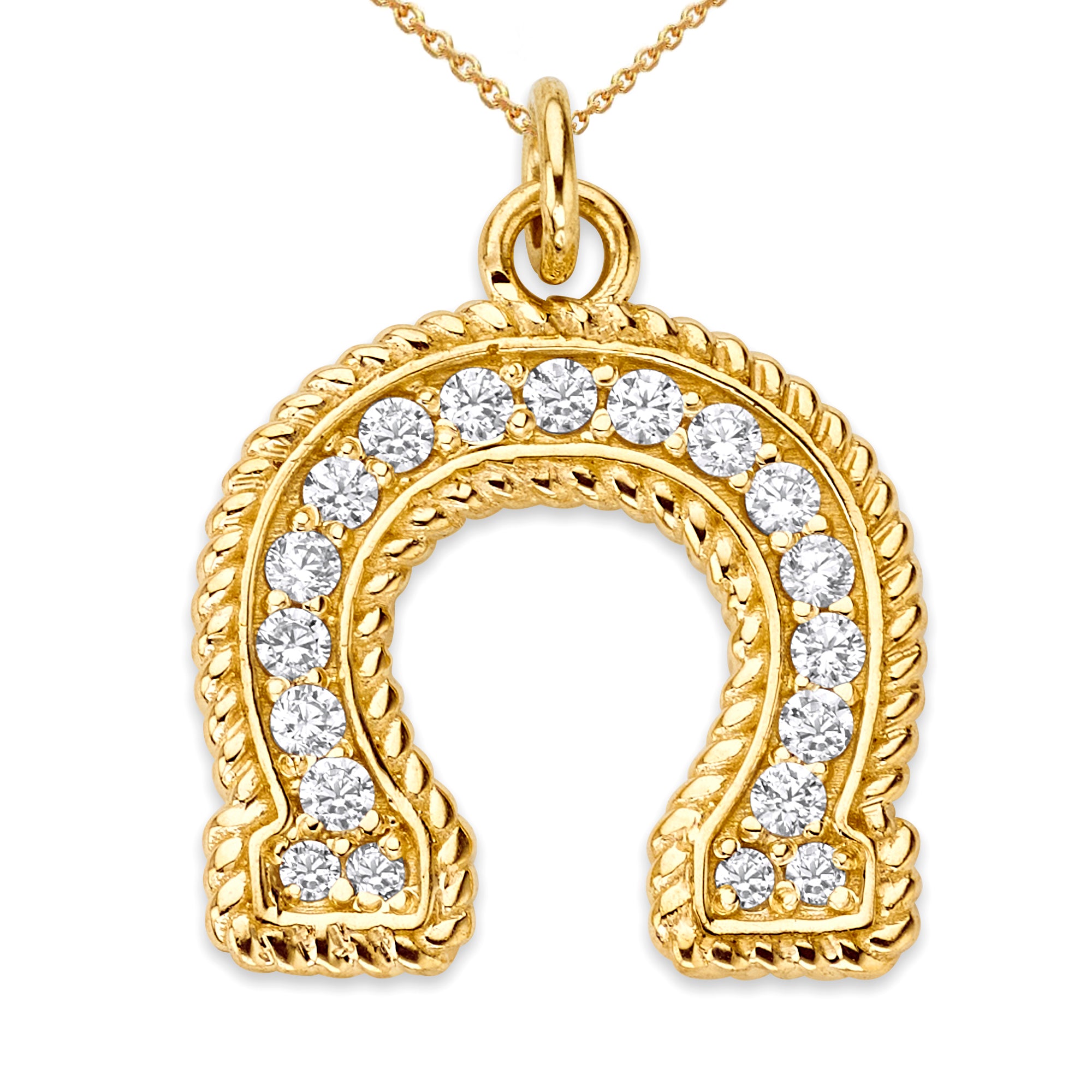 Solid Gold Diamond Horseshoe Statement Pendant Necklace