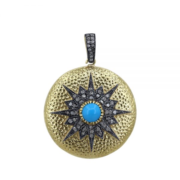 925 Sterling Silver Turquoise Gemstone Star Round Disc Pendant