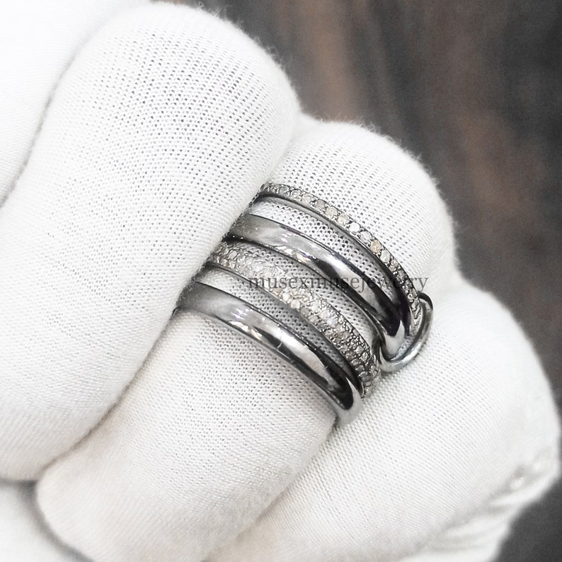925 Sterling Silver Connector Band Ring Jewelry, Diamond Three Finger Connector Ring, Three Connector Band Ring, Diamond Link Ring