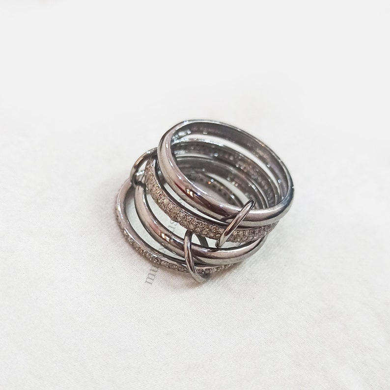 925 Sterling Silver Connector Band Ring Jewelry, Diamond Three Finger Connector Ring, Three Connector Band Ring, Diamond Link Ring