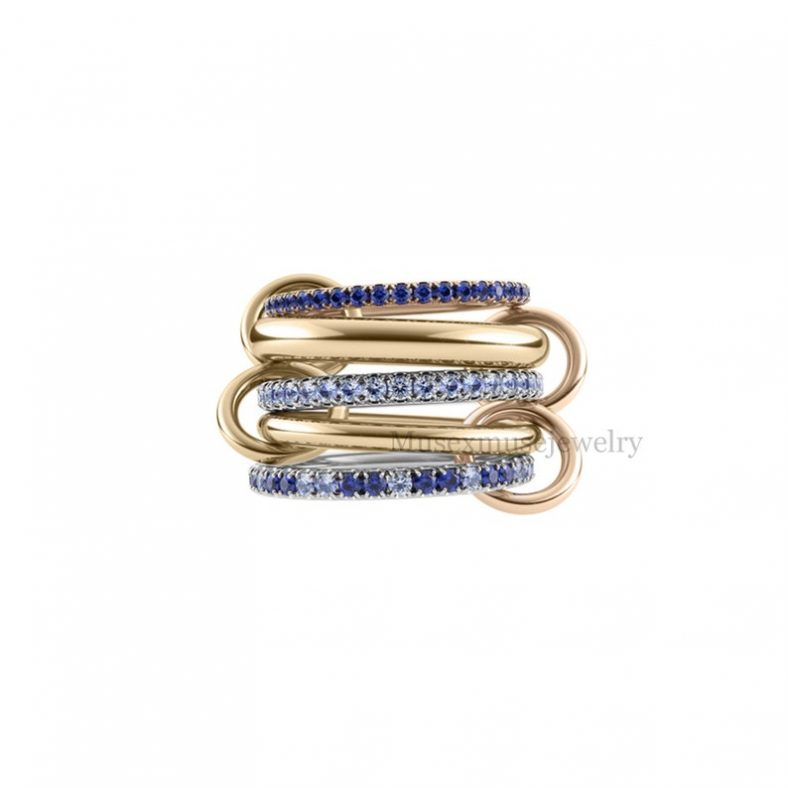 Natural Sapphire Multi link Connected Rings, Sapphire Multi Link Love Ring, Sapphire Trinity Link Band, Four Link Ring, Connected Rings