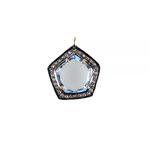 925 Sterling Silver Blue Topaz Gemstone Charm Pendant Wholesale Diamond Pave Jewelry