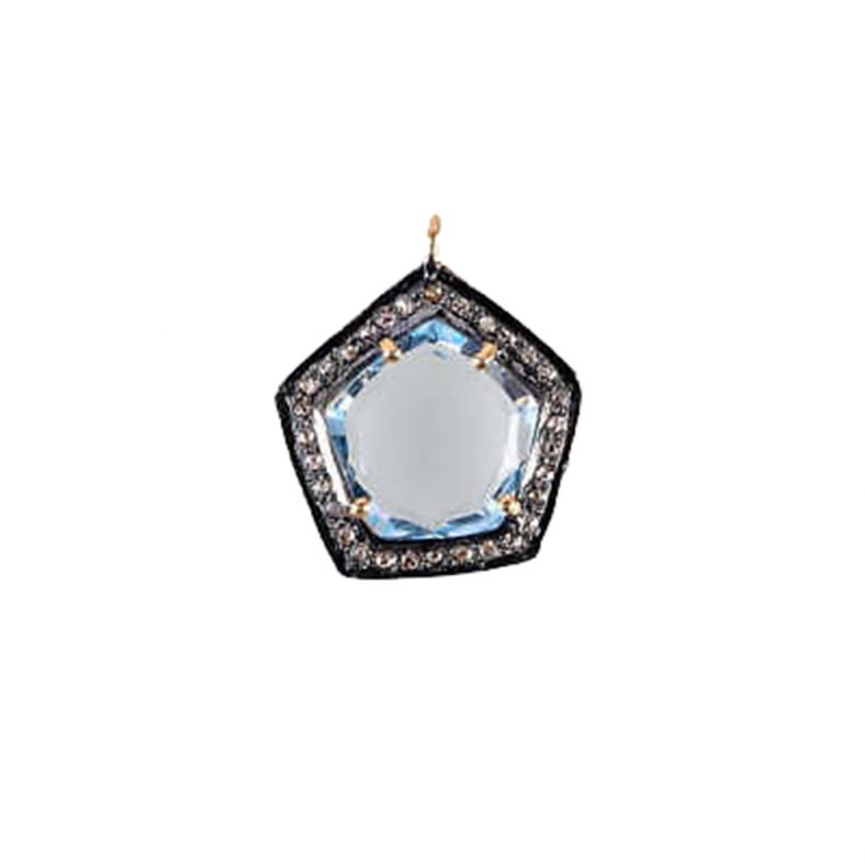 925 Sterling Silver Blue Topaz Gemstone Charm Pendant Wholesale Diamond Pave Jewelry