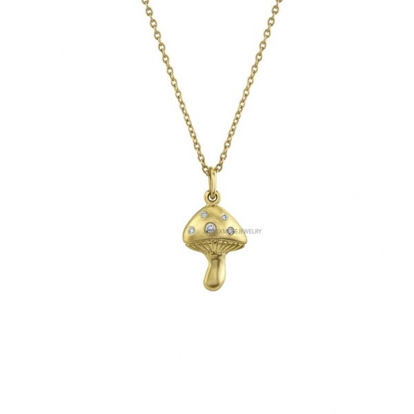 14k Gold Vermeil Moonstone Mushroom Pendant, Solid Gold Mushroom Necklace, Gemstone Mushroom Pendant, Multi Stone Mushroom pendant Jewelry