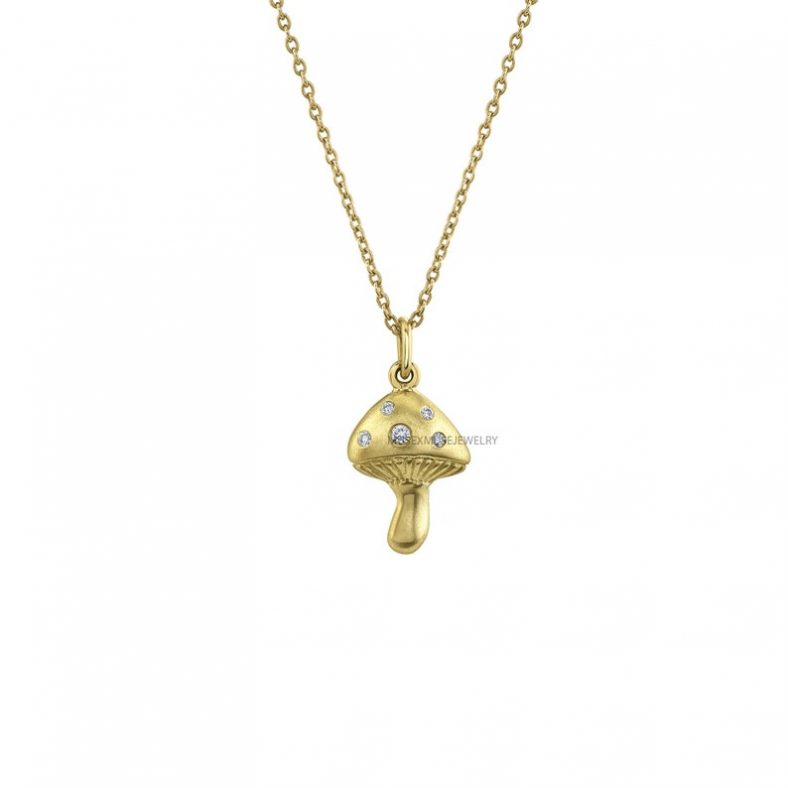 14k Gold Vermeil Moonstone Mushroom Pendant, Solid Gold Mushroom Necklace, Gemstone Mushroom Pendant, Multi Stone Mushroom pendant Jewelry