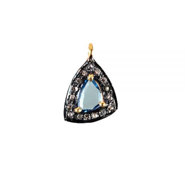 925 Sterling Silver Blue Topaz Gemstone Charm Pendant Diamond Pave Handmade Jewelry WHOLESALE