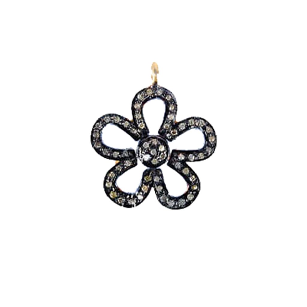 925 Sterling Silver Vintage Style Jewelry Natural Diamond Pave Flower Charm Pendant Wholesales