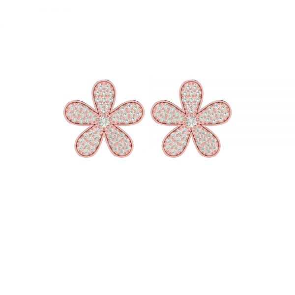 925 Sterling Silver Fine Jewelry Natural Diamond Pave Flower Stud Earrings Handmade jewelry