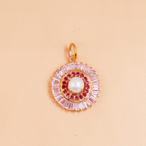 Pink Topaz with Ruby and Pearl Pendant Necklace Jewelry, Silver Ruby and Pink Topaz with Pearl Charms, Ruby Charms, Pearl Charm