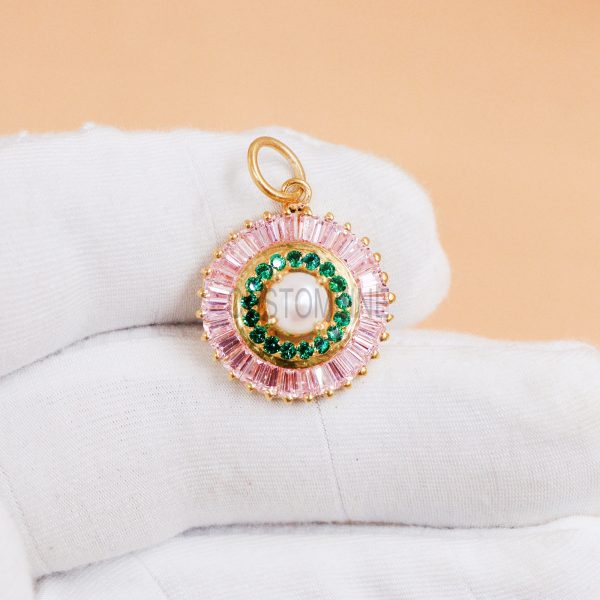 Pink Topaz with Tsavorite and Pearl Pendant Necklace Jewelry, Silver Tsavorite and Pink Topaz with Pearl Charm, Tsavorite Charm, Pearl Charm